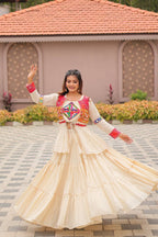 White GarbaGlow Cotton Lehenga with Flare and Gamthi Work for Navratri Nights colour variant view