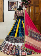 Muslin Cotton Printed Navratri Lehenga Choli blouse and dupatta detail