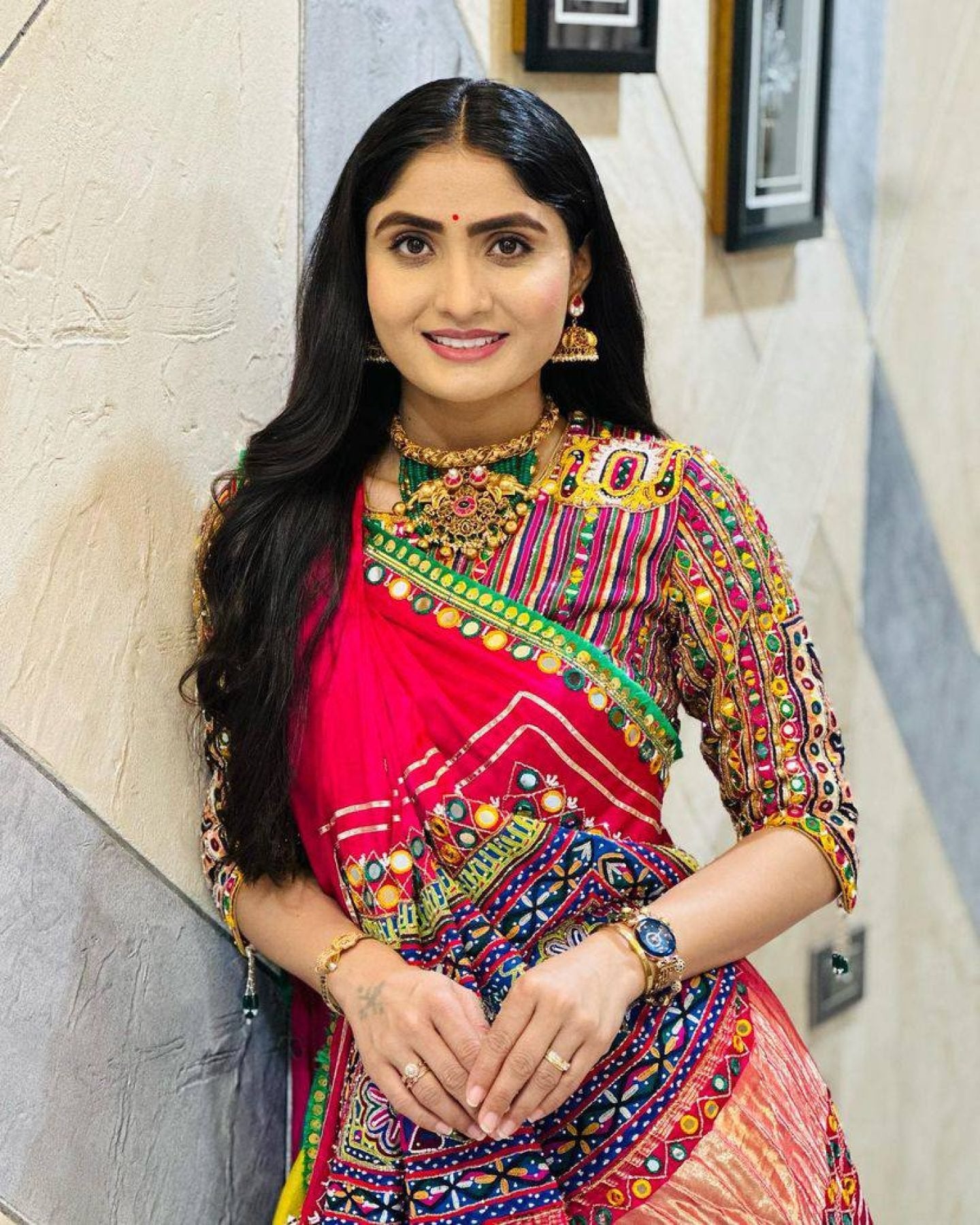 Muslin Cotton Printed Navratri Lehenga Choli full drape view