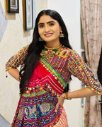 Muslin Cotton Printed Navratri Lehenga Choli embroidery close-up