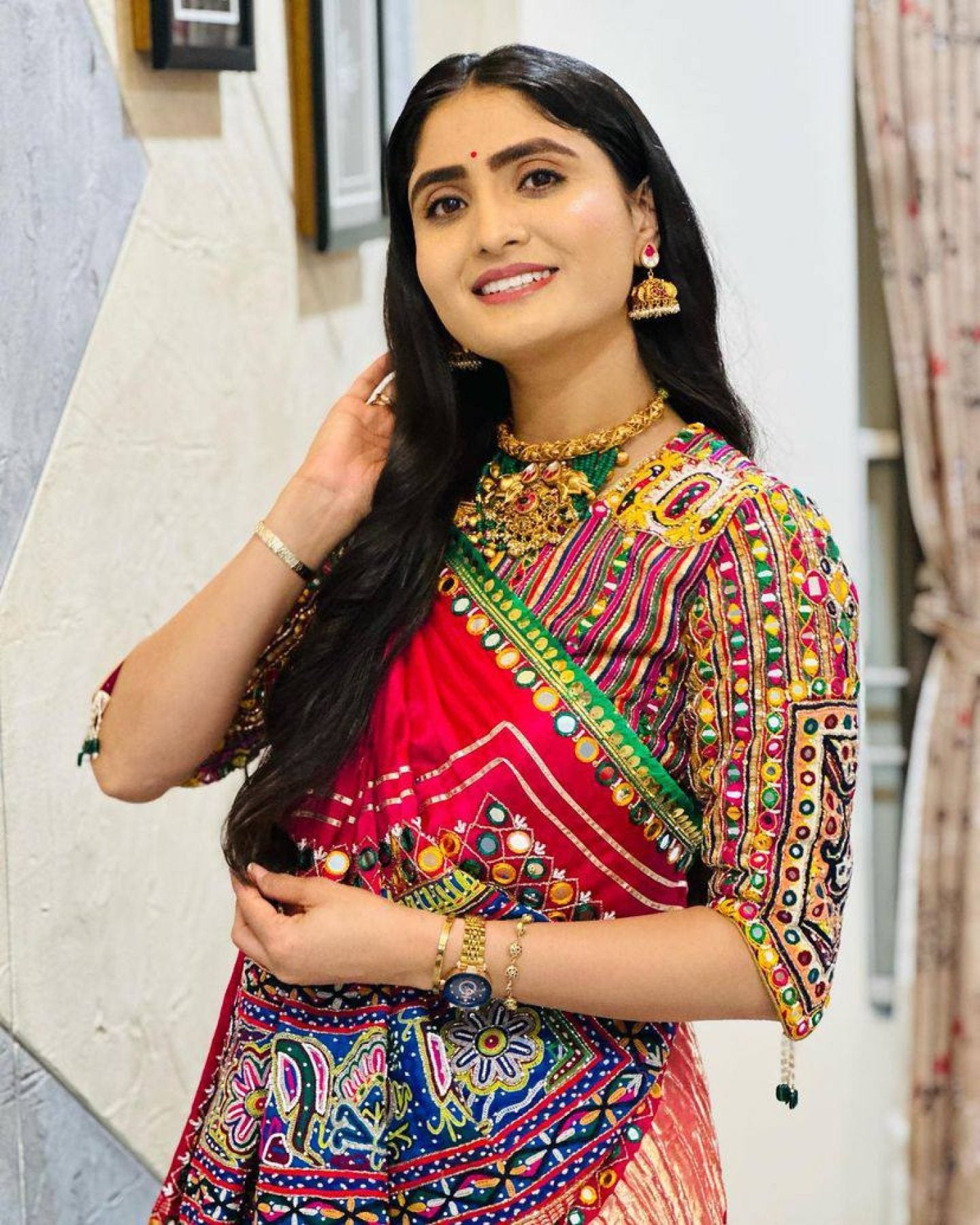 Muslin Cotton Printed Navratri Lehenga Choli fabric texture detail