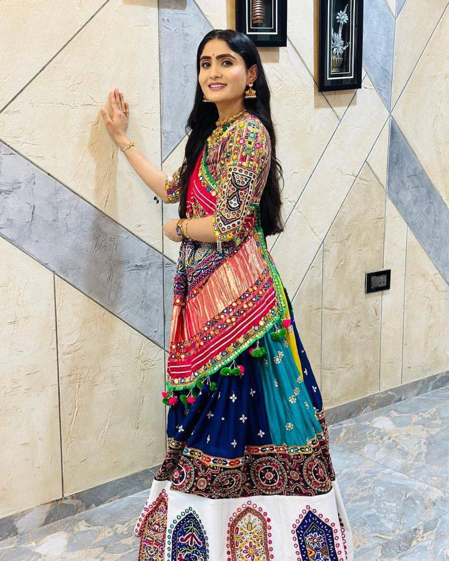 Muslin Cotton Printed Navratri Lehenga Choli front view