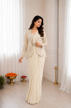 Cream Crepe Saree - side drape view