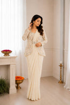 Cream Crepe Saree - fabric texture close-up