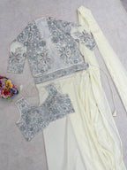 Cream Crepe Saree - back view