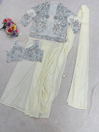 Cream Crepe Saree - styling and accessories view