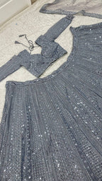Grey Wedding Wear Lehenga with Heavy Embroidery and Tassel Dupatta colour variant view