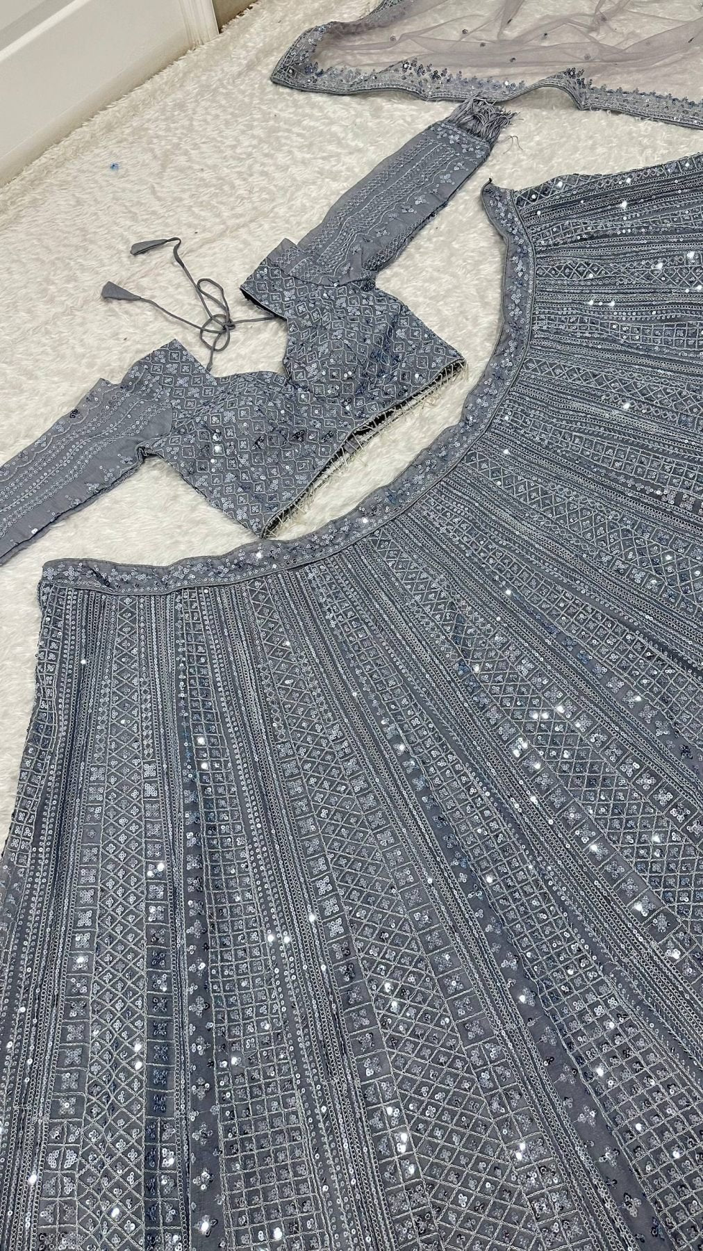 Grey Wedding Wear Lehenga with Heavy Embroidery and Tassel Dupatta colour variant view