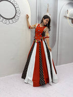 Navratri Pure Cotton Kediyu Lehenga Set with Real Hand Work blouse and dupatta detail