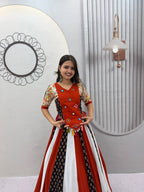 Navratri Pure Cotton Kediyu Lehenga Set with Real Hand Work embroidery close-up