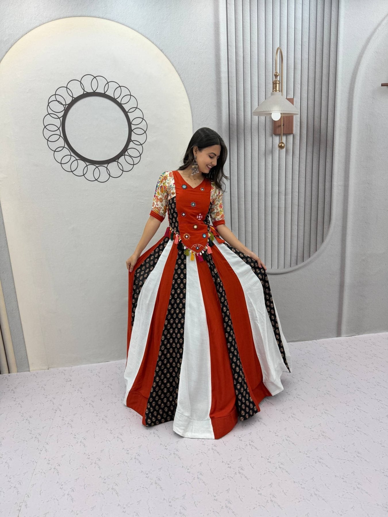 Navratri Pure Cotton Kediyu Lehenga Set with Real Hand Work back view