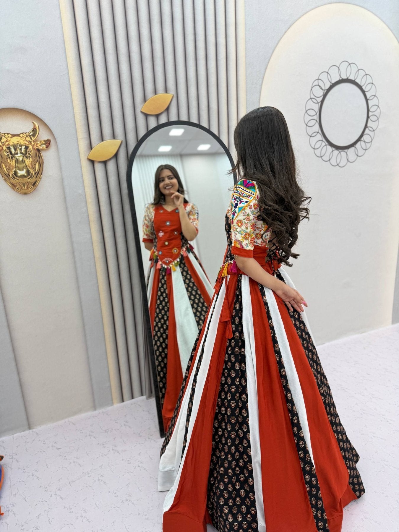 Navratri Pure Cotton Kediyu Lehenga Set with Real Hand Work colour variant view