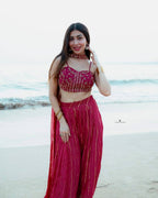 Red Georgette Lehenga Set with Sequins Dori Work and Dupatta back view