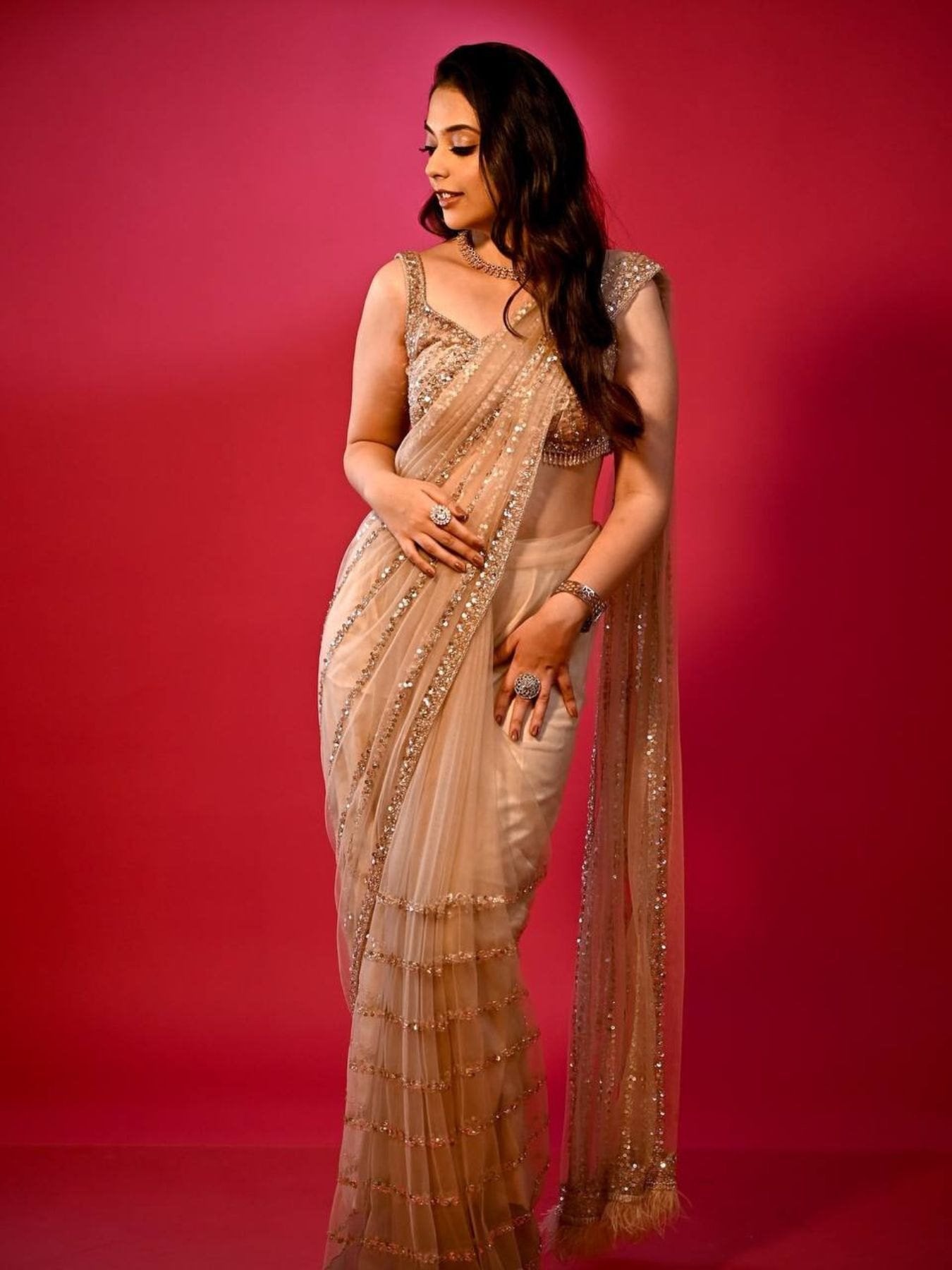 Net Saree for women - full front view | Snyvia