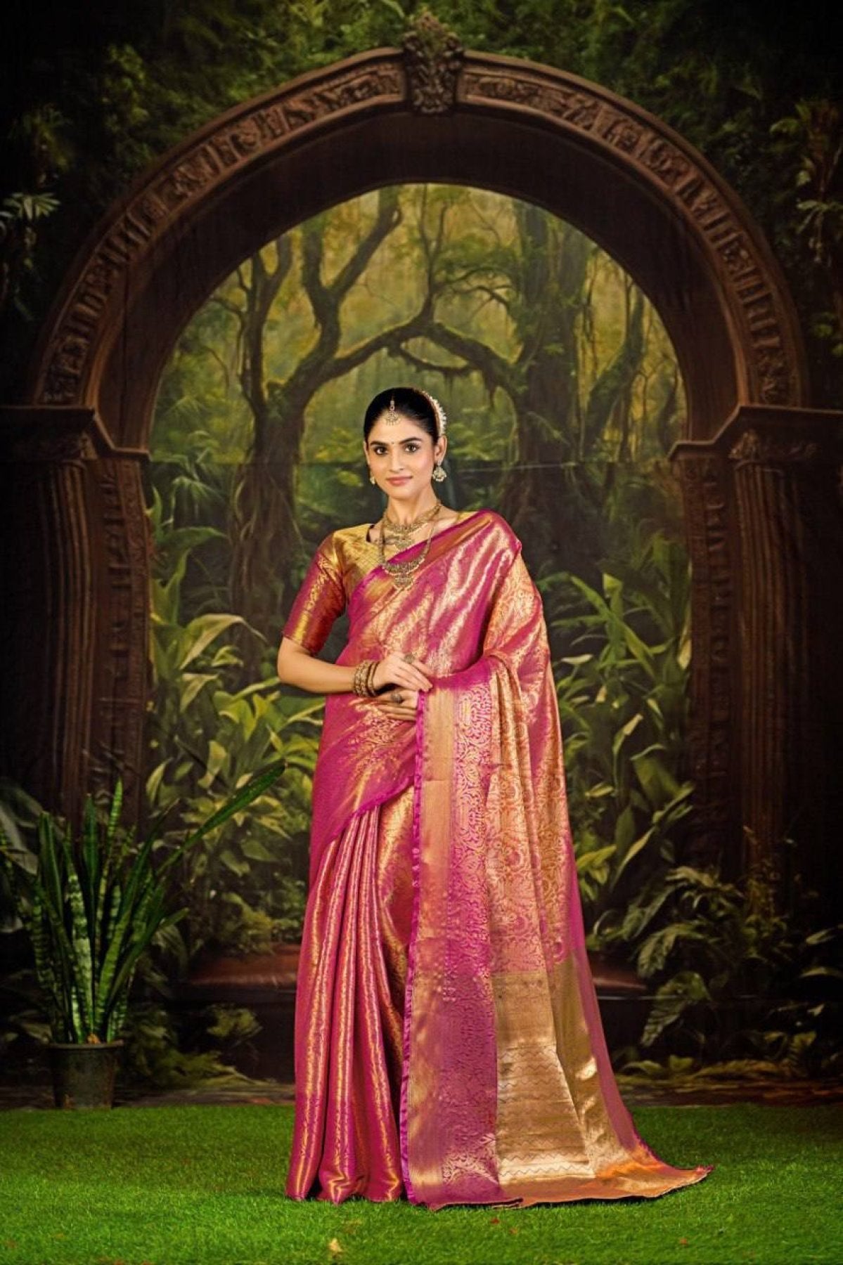 Gold Kanjivaram Saree - side drape view