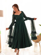 Bottle Green Fox Georgette Lucknowi Work Anarkali Gown with for Special for women | Snyvia