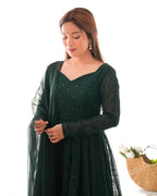 Bottle Green Fox Georgette Lucknowi Work Anarkali Gown with for Special full set view