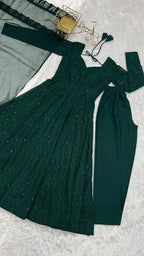 Bottle Green Fox Georgette Lucknowi Work Anarkali Gown with for Special embroidery close-up