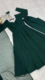 Bottle Green Fox Georgette Lucknowi Work Anarkali Gown with for Special fabric texture detail