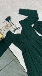 Bottle Green Fox Georgette Lucknowi Work Anarkali Gown with for Special back view