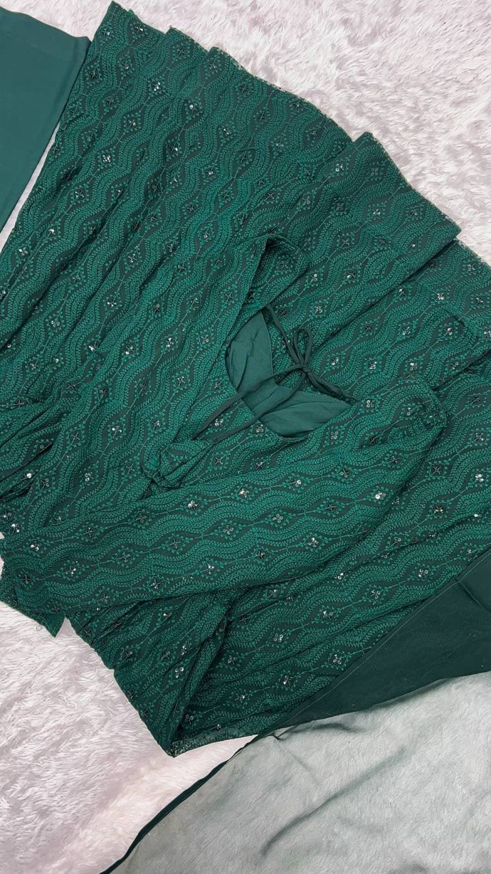 Bottle Green Fox Georgette Lucknowi Work Anarkali Gown with for Special styling view