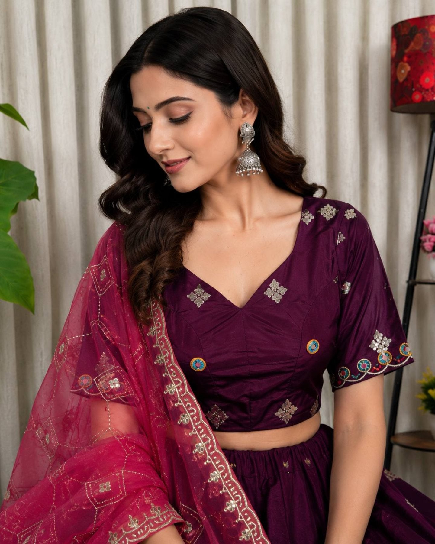 Purple Roman Silk Lehenga Choli with Multi Thread Embroidery Work for Wedding Wear front view