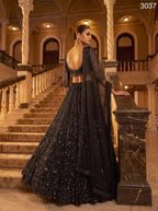 Black Lehenga Choli Set with Monochrome Sequins for Wedding Wear embroidery close-up