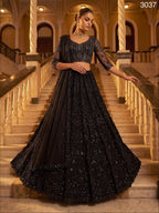 Black Lehenga Choli Set with Monochrome Sequins for Wedding Wear fabric texture detail