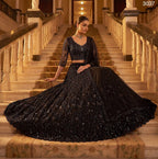 Black Lehenga Choli Set with Monochrome Sequins for Wedding Wear back view