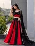 Black Cotton Lehenga Choli with Real Mirror Work Blouse For Navarati Collec for women | Snyvia