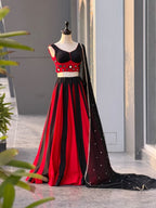 Black Cotton Lehenga Choli with Real Mirror Work Blouse For Navarati Collec full drape view