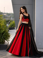 Black Cotton Lehenga Choli with Real Mirror Work Blouse For Navarati Collec detailed view
