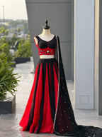Black Cotton Lehenga Choli with Real Mirror Work Blouse For Navarati Collec front view