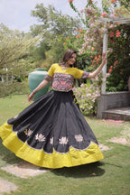 Roman Fabric Navratri Lehenga Choli with Kutchi Gamthi Embroidery Work back view