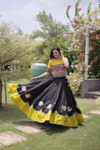 Roman Fabric Navratri Lehenga Choli with Kutchi Gamthi Embroidery Work colour variant view