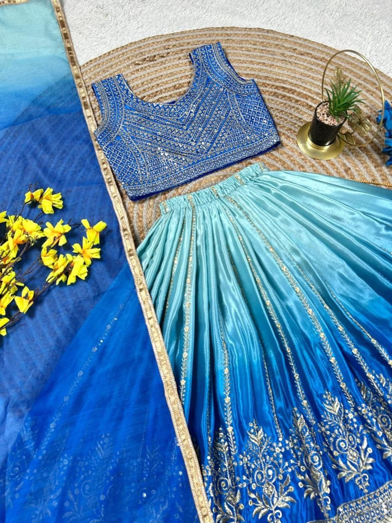 Chinon Silk Lehenga Choli with Sequins Work for Party Wear full drape view