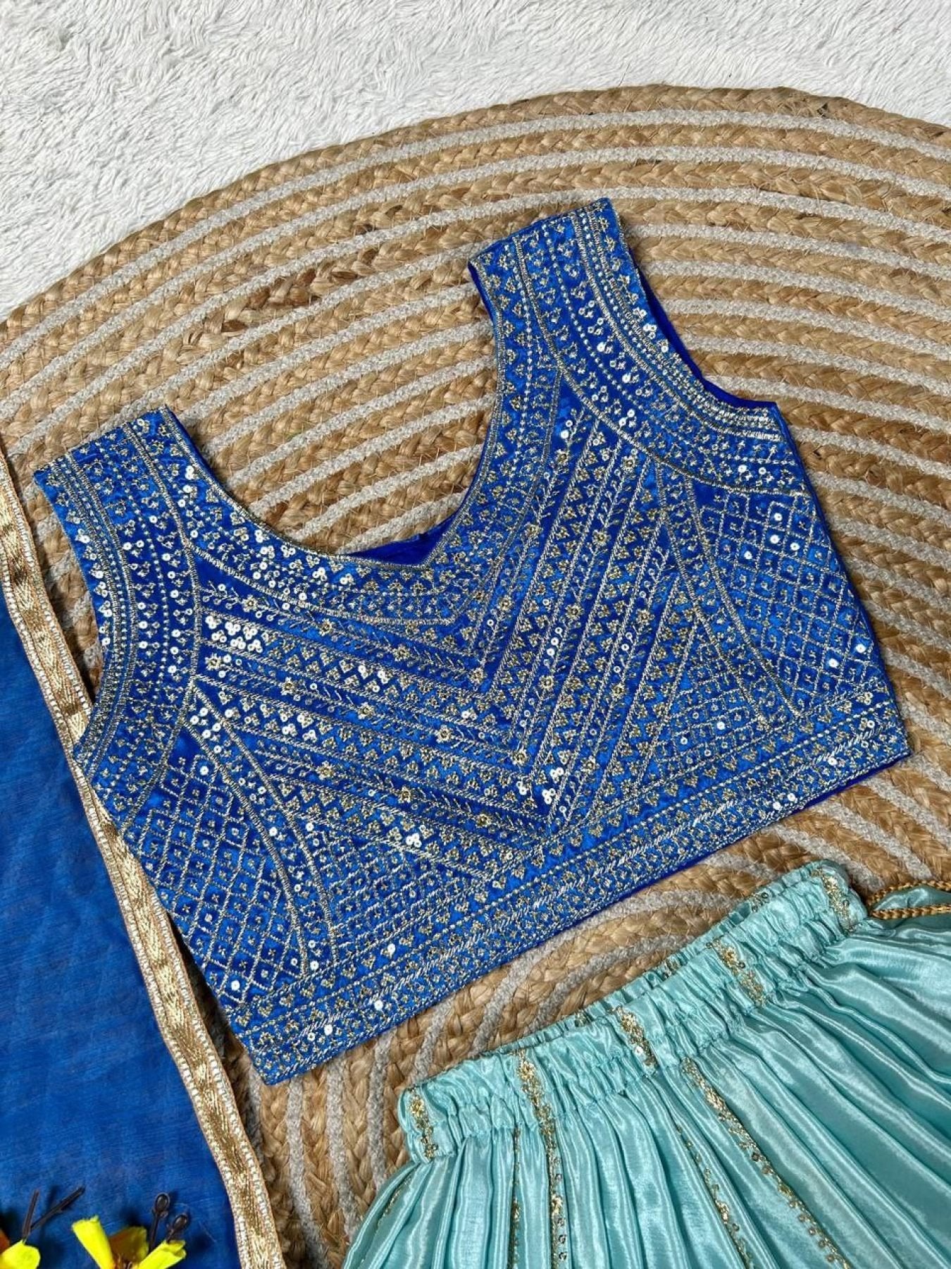 Chinon Silk Lehenga Choli with Sequins Work for Party Wear embroidery close-up