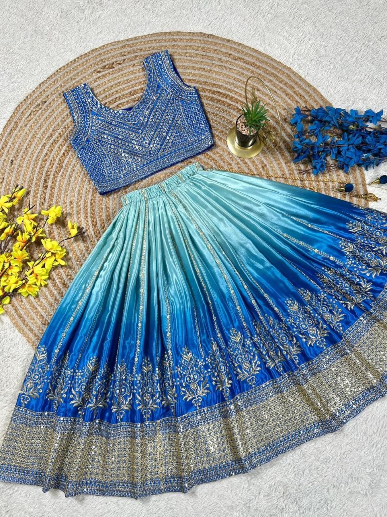 Chinon Silk Lehenga Choli with Sequins Work for Party Wear back view