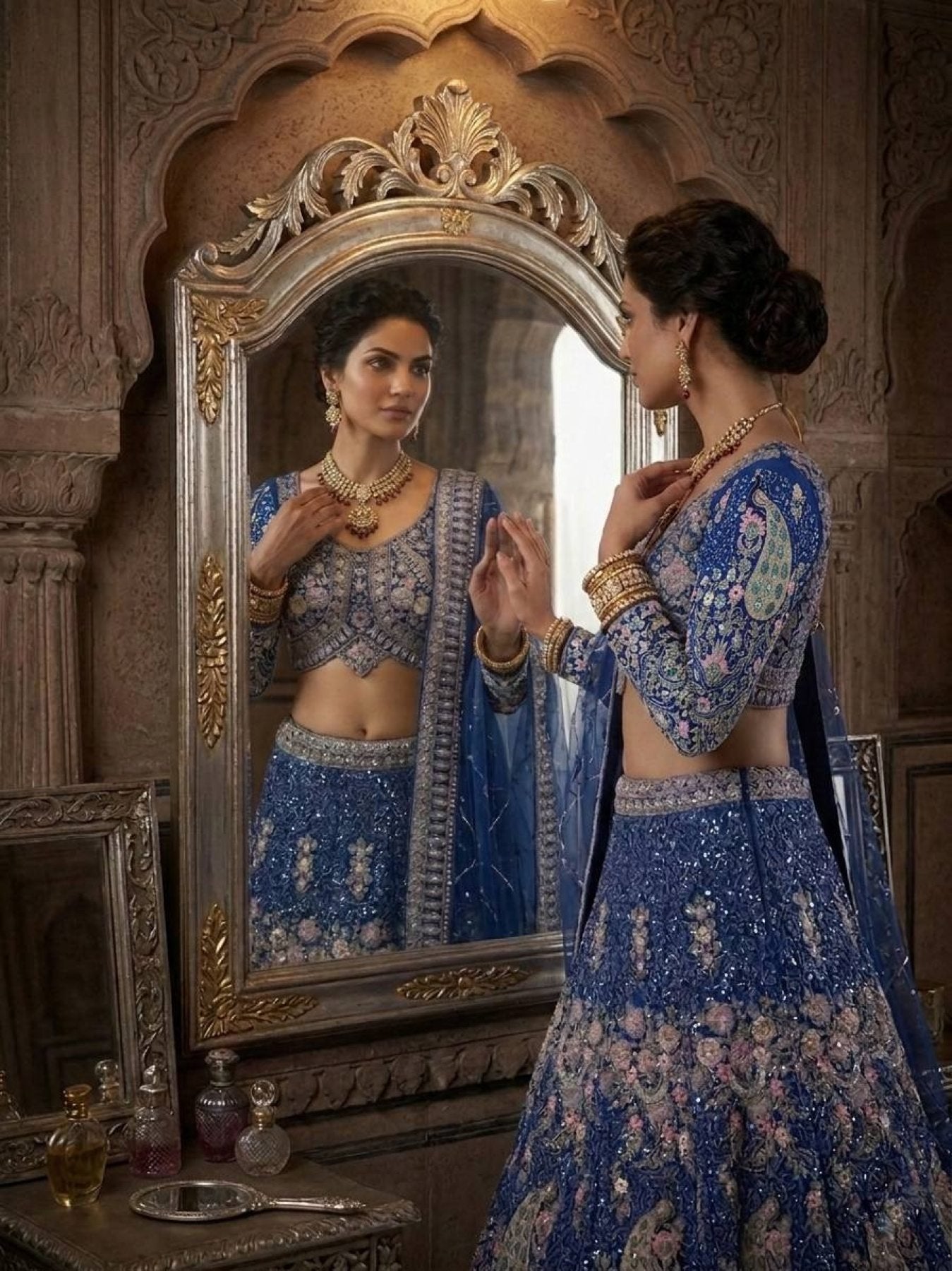 Butterfly Net Coding Sequins Lehenga styling view