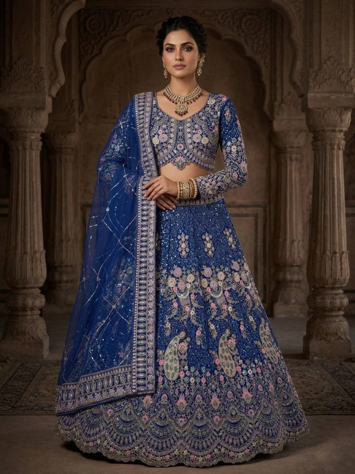 Butterfly Net Coding Sequins Lehenga full drape view