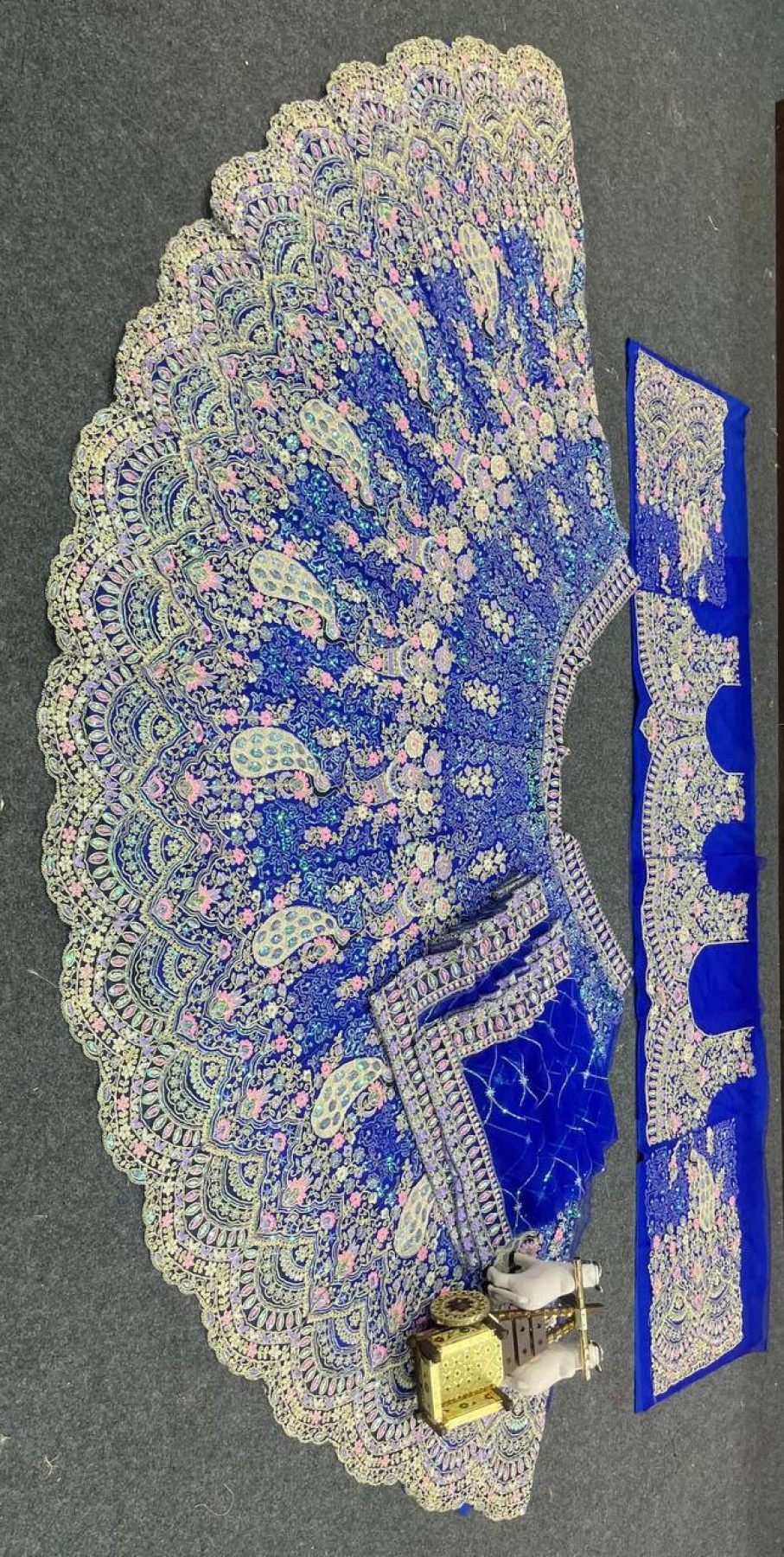 Butterfly Net Coding Sequins Lehenga blouse and dupatta detail