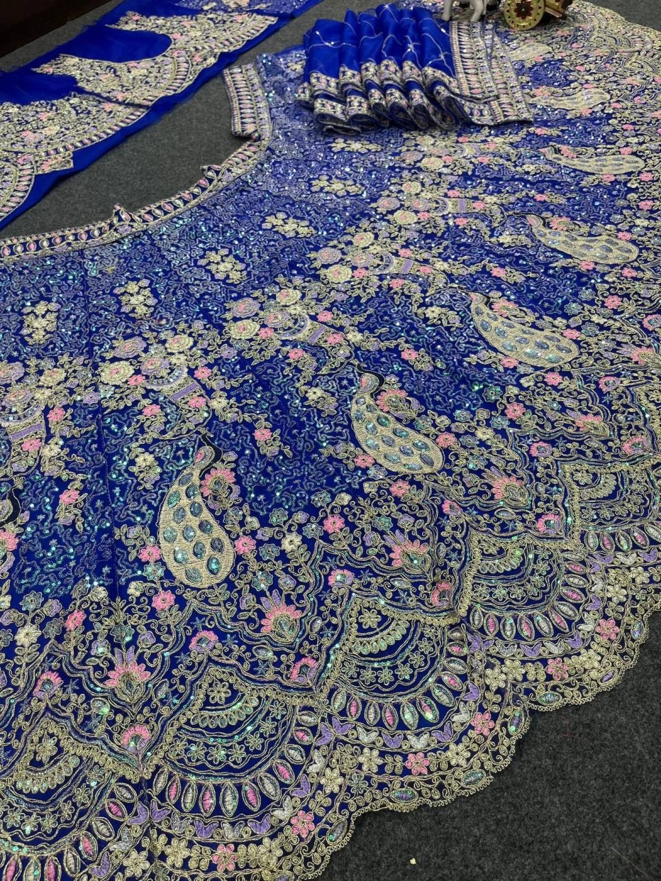 Butterfly Net Coding Sequins Lehenga embroidery close-up