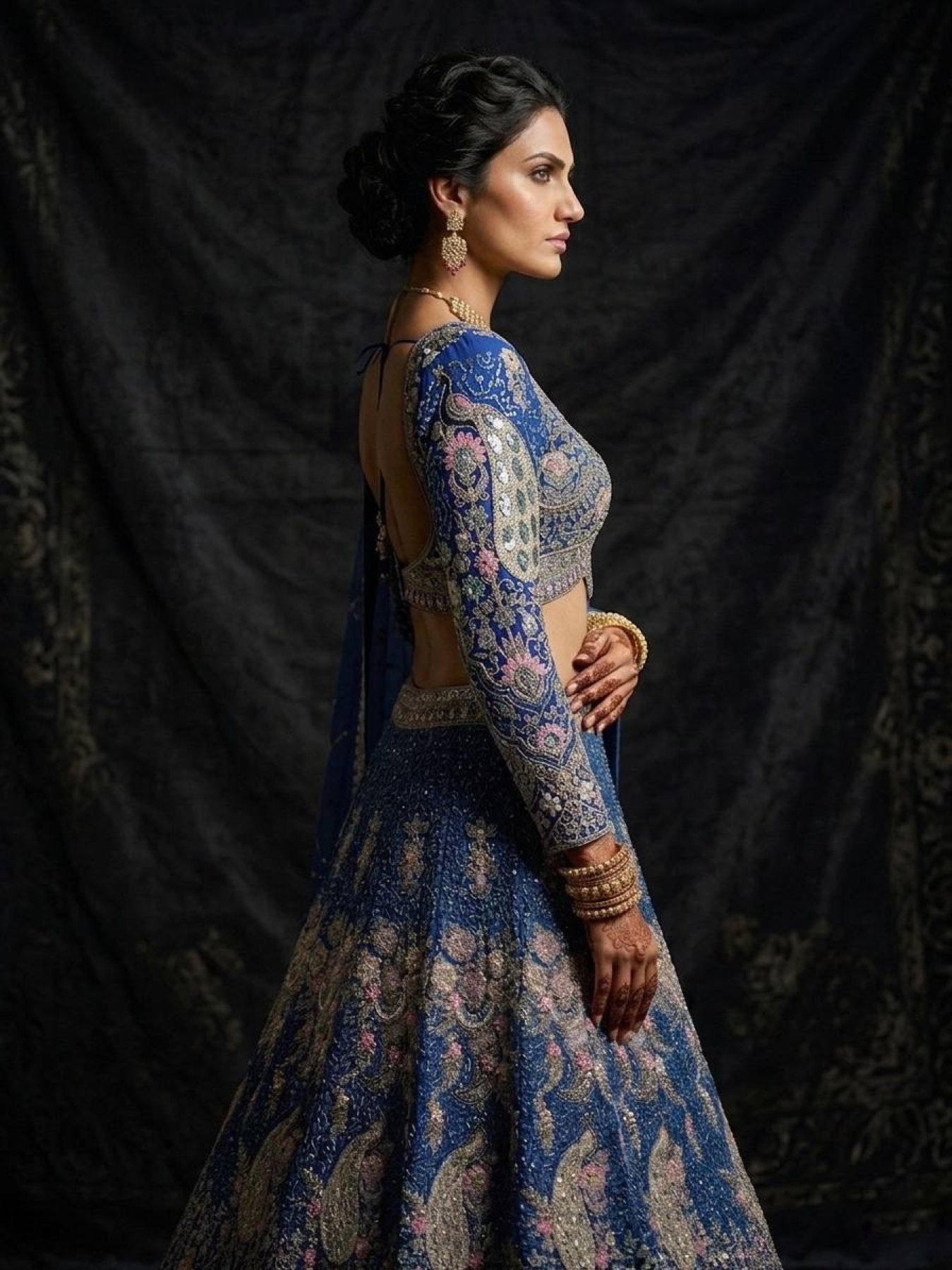 Butterfly Net Coding Sequins Lehenga embroidery close-up