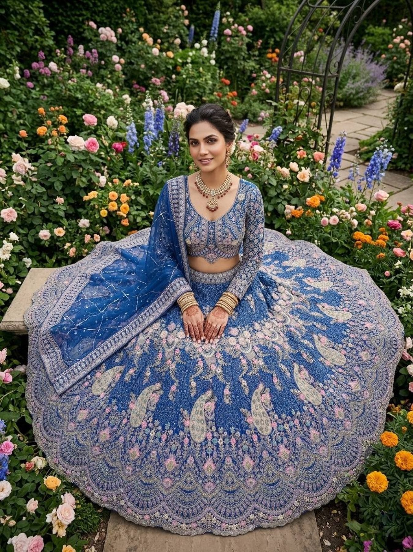 Butterfly Net Coding Sequins Lehenga back view