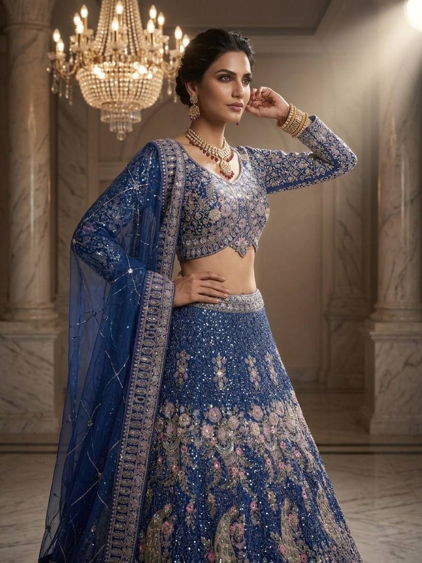 Butterfly Net Coding Sequins Lehenga styling view