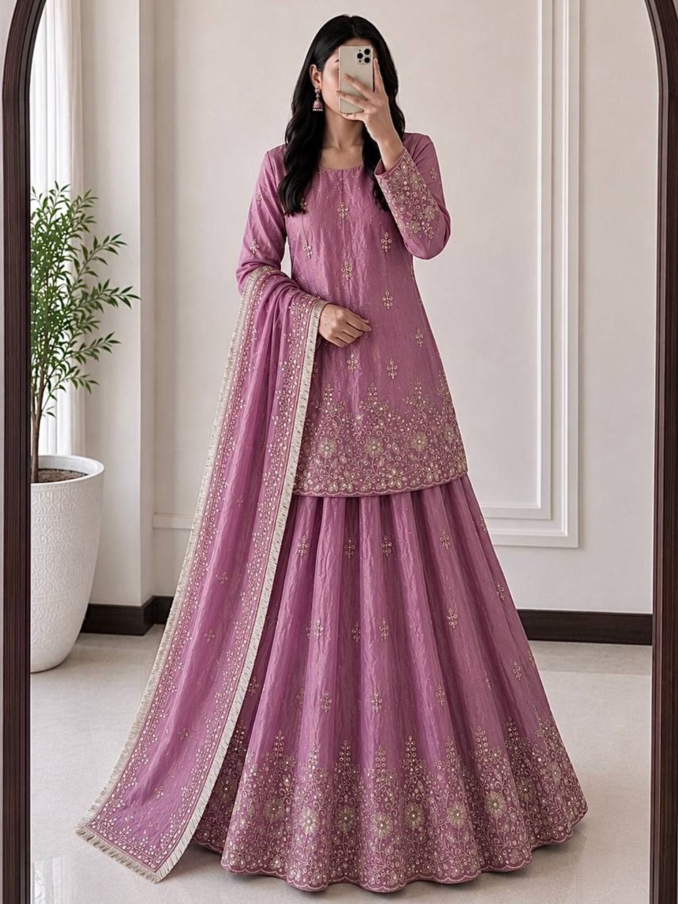 Lavender Embroidered Fandy Silk Outfit for Festive Wear Lehenga for women | Snyvia