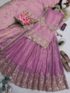 Embroidered Fandy Silk Outfit for Festive Wear Lehenga fabric texture detail
