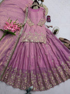 Embroidered Fandy Silk Outfit for Festive Wear Lehenga back view