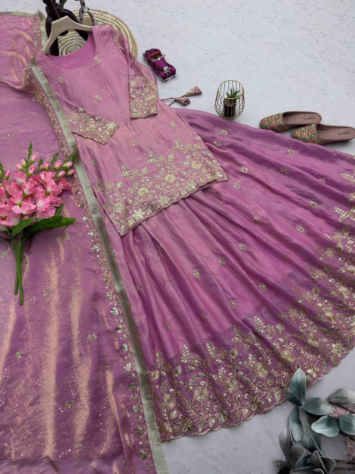 Embroidered Fandy Silk Outfit for Festive Wear Lehenga styling view