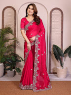 Red Chiffon Saree - drape and pallu detail